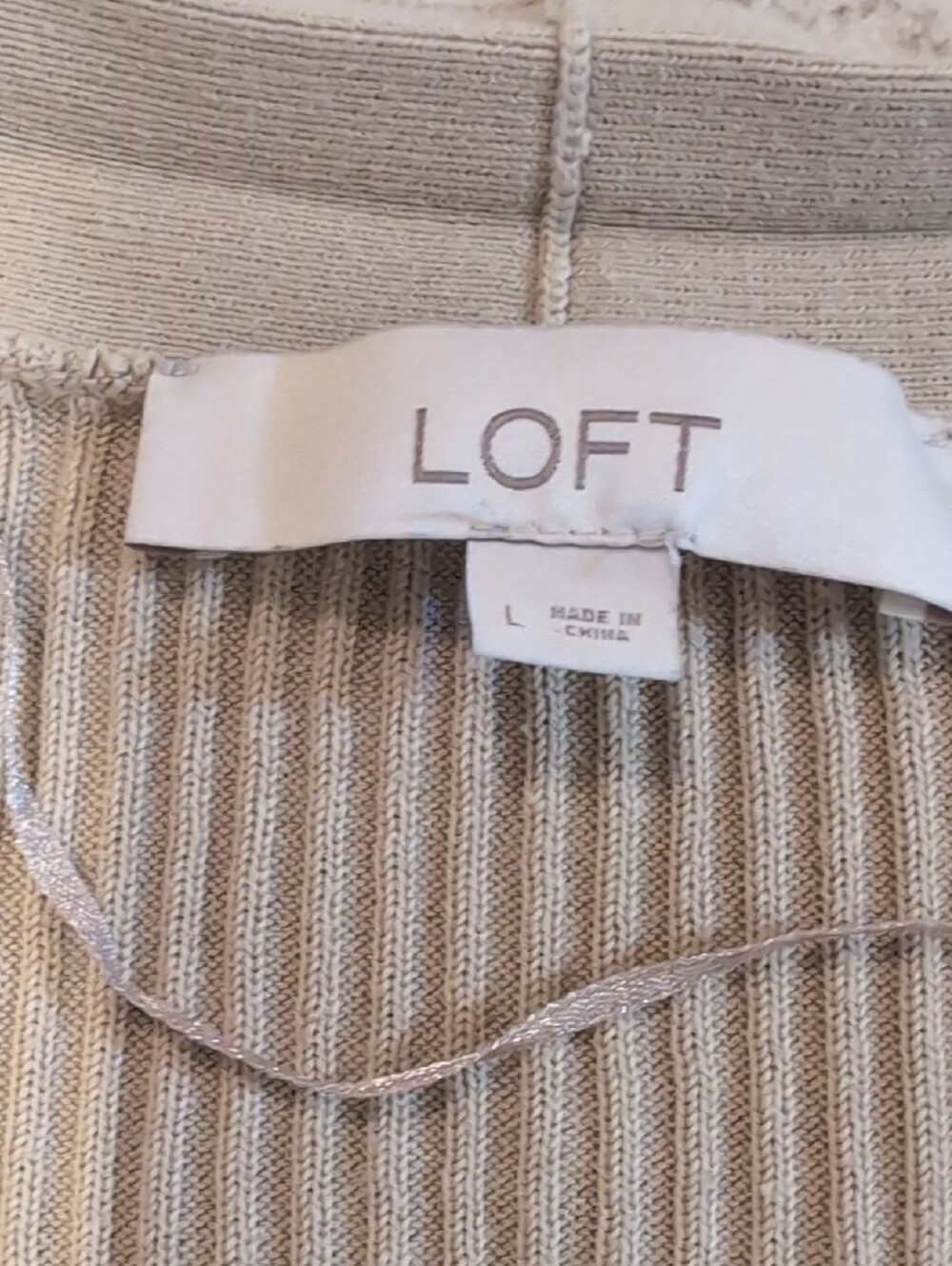 LOFT Light Beige Ribbed Open-Front Cardigan - Picture 2 of 3